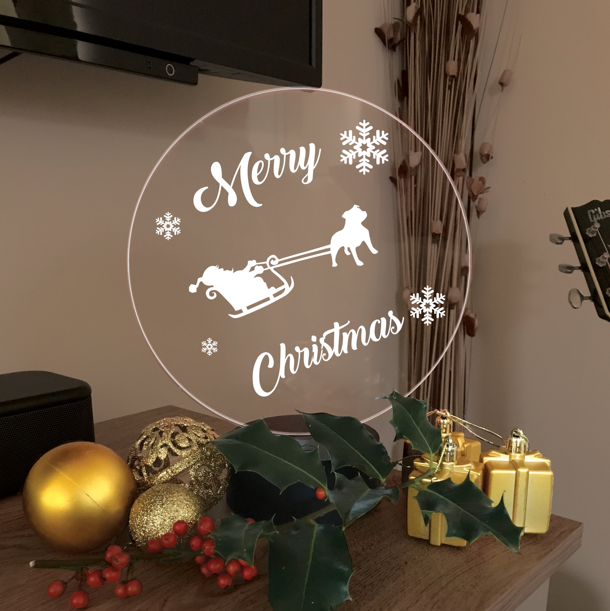 Staffy Santa Sleigh LED Colour Change Mood Lamp