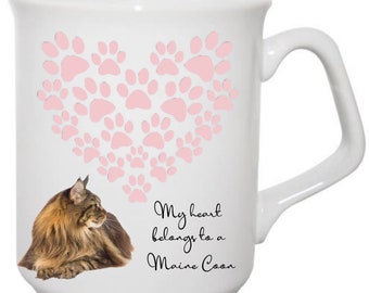 Mug Maine Coon, Mug coeur empreinte de patte, Mug cadeau pour propriétaire de Maine Coon, cadeau pour propriétaire de chien, Mug cadeau pour amoureux des chiens,