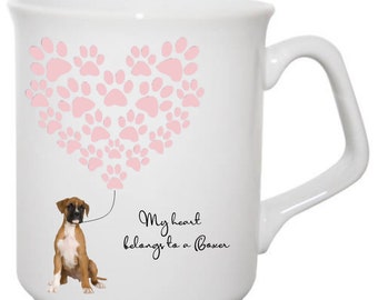 Mug boxer, Mug coeur empreinte de patte, Mug cadeau pour propriétaire de boxeur, Cadeau pour propriétaire de chien, Mug cadeau pour amoureux des chiens,