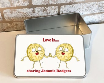Jammie Dodgers treat tin gift idea, personalised storage tin Valentines day gift
