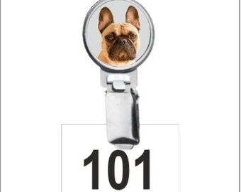 Dog show ring clip exhibitor number clip dog breed number holder French Bulldog Frenchie