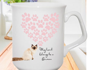 Mug Birman, Mug coeur empreinte de patte, Mug cadeau pour propriétaire birman, Cadeau pour propriétaire de chien, Mug cadeau pour amoureux des chiens, Mug cadeau pour propriétaire birman,