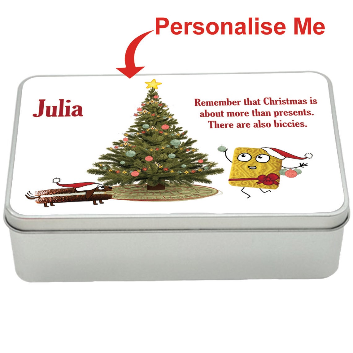 Christmas Oreo and Custard Cream treat tin gift idea, personalised storage tin biscuits