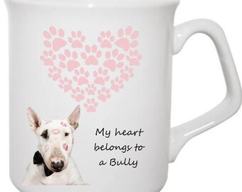 Mug Bull Terrier, Mug coeur empreinte de patte, Mug cadeau pour propriétaire de Bull Terrier, Cadeau pour propriétaire de chien, Mug cadeau pour amoureux des chiens,