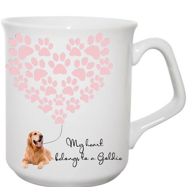 Golden Retriever Mug, Pawprint Heart Mug, Mug Gift For Golden Retriever Owner, Dog Owner Gift, Mug Gift For Dog Lover