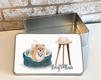 Pomeranian Treat Tin 2 CHOICES storage tin Personalised dog tin gift idea