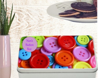 Button box, Button tin, storage tin, personalised tin