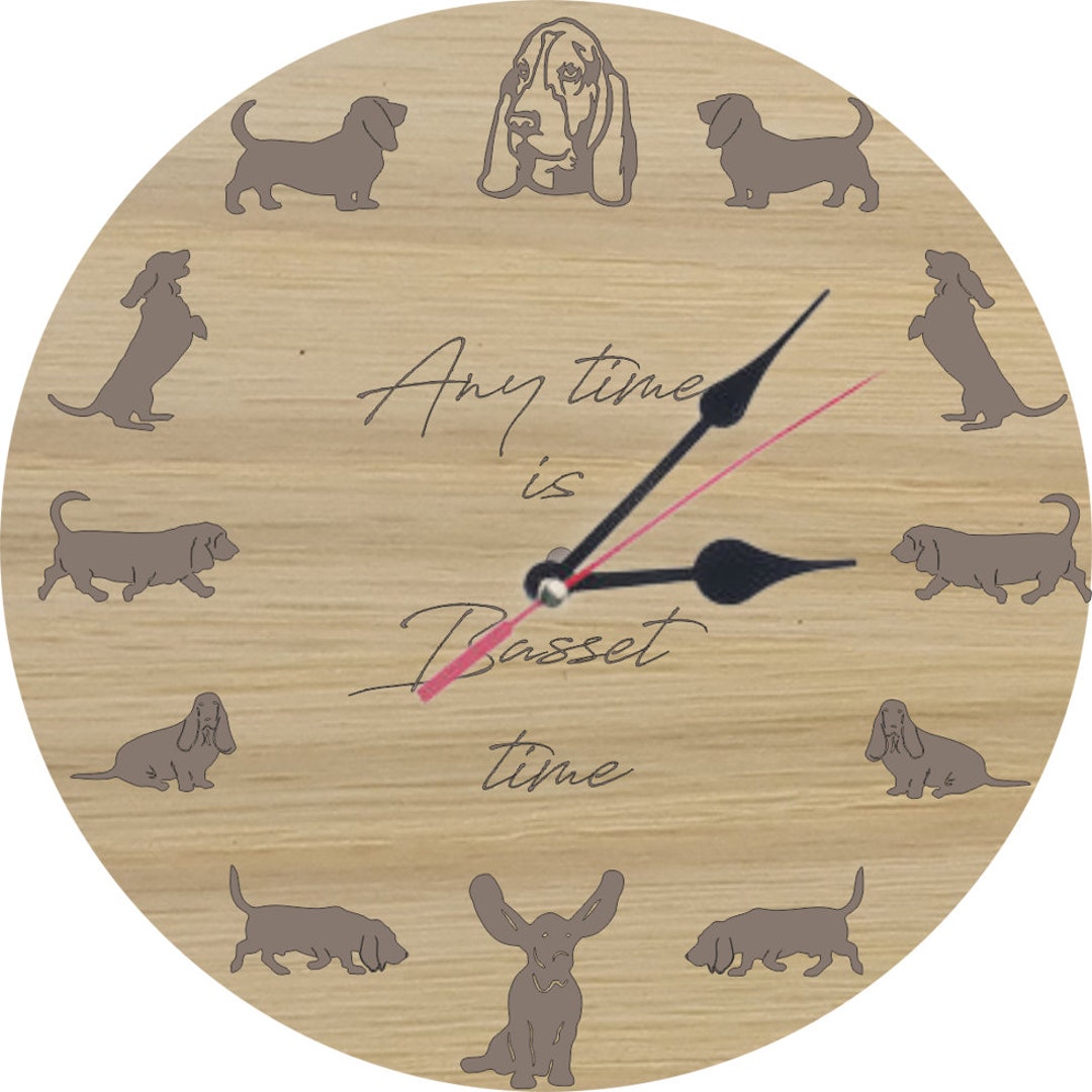 Basset Hound Clock Sausage Dog Clock Engraved Wall Clock Dog Etsy
