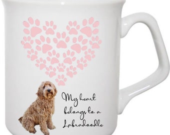 Mug Labradoodle, Mug coeur empreinte de patte, Mug cadeau pour propriétaire Labradoodle, cadeau pour propriétaire de chien, Mug cadeau pour amoureux des chiens,