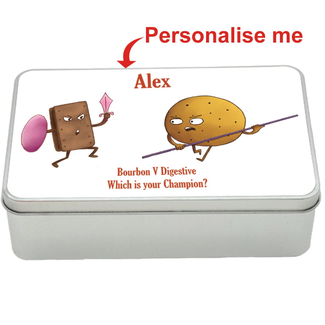 Bourbon v Digestive treat tin gift idea, personalised storage tin biscuits