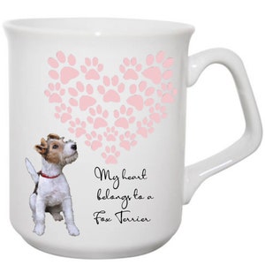 Fox Terrier Mug, Pawprint Heart Mug, Mug Gift For Fox Terrier Owner, Dog Owner Gift, Mug Gift For Dog Lover,