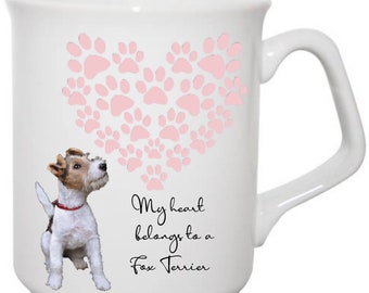 Mug Fox Terrier, Mug coeur empreinte de patte, Mug cadeau pour propriétaire de Fox Terrier, Cadeau pour propriétaire de chien, Mug cadeau pour amoureux des chiens,