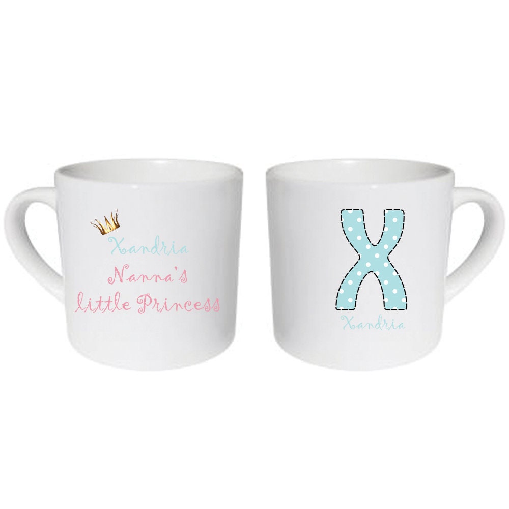 Childs Name Mug Alphabet letter X Superhero Spotty