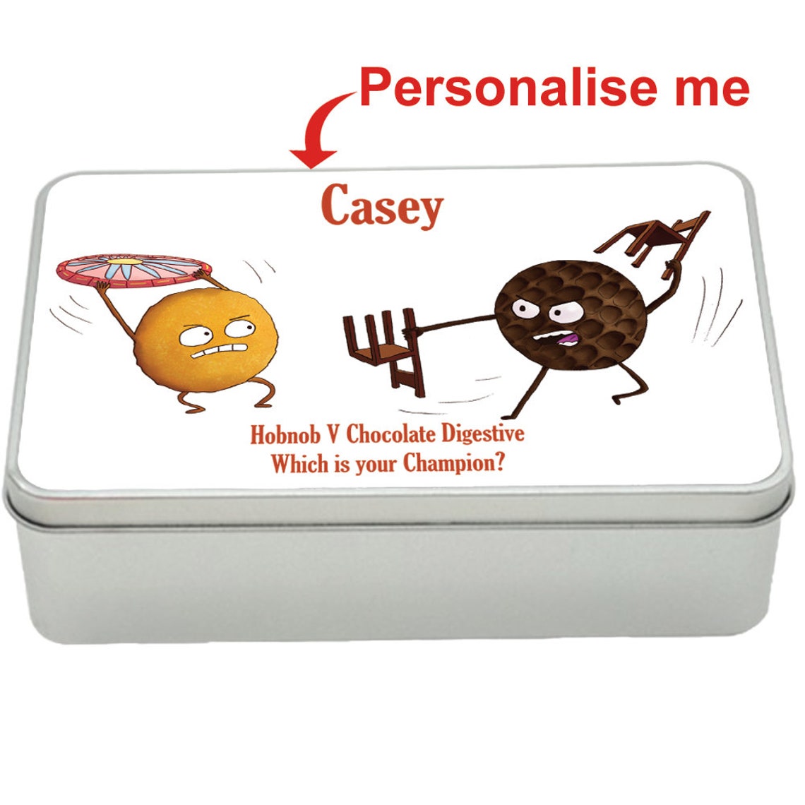 Hobnob v Chocolate Digestive treat tin gift idea, personalised storage tin biscuits