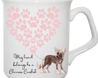 Mug chinois à crête, tasse coeur empreinte de patte, cadeau mug pour propriétaire chinois à crête, cadeau propriétaire de chien, cadeau mug pour amoureux des chiens,