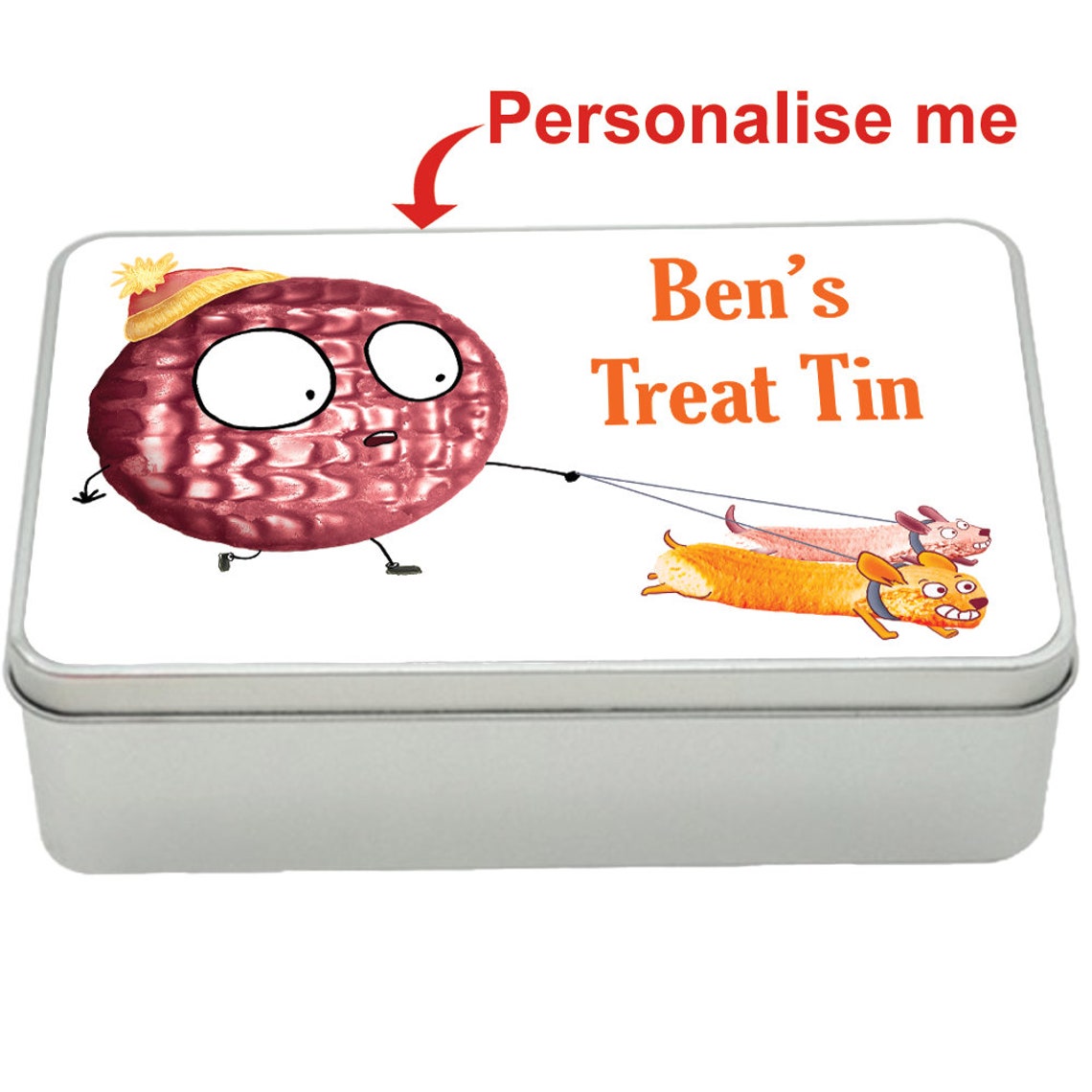 Chocolate Digestive Dog Walk treat tin gift idea, personalised storage tin biscuits