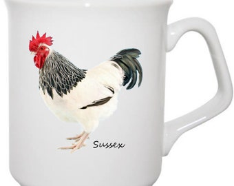 Chicken Mug, Personalised Mug Gift For Chicken Lover, Chicken Gift For Women, Chicken Decor, Light Sussex Chicken Mug