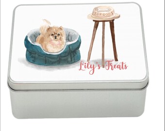 Pomeranian Treat Tin storage tin Personalised dog tin gift idea