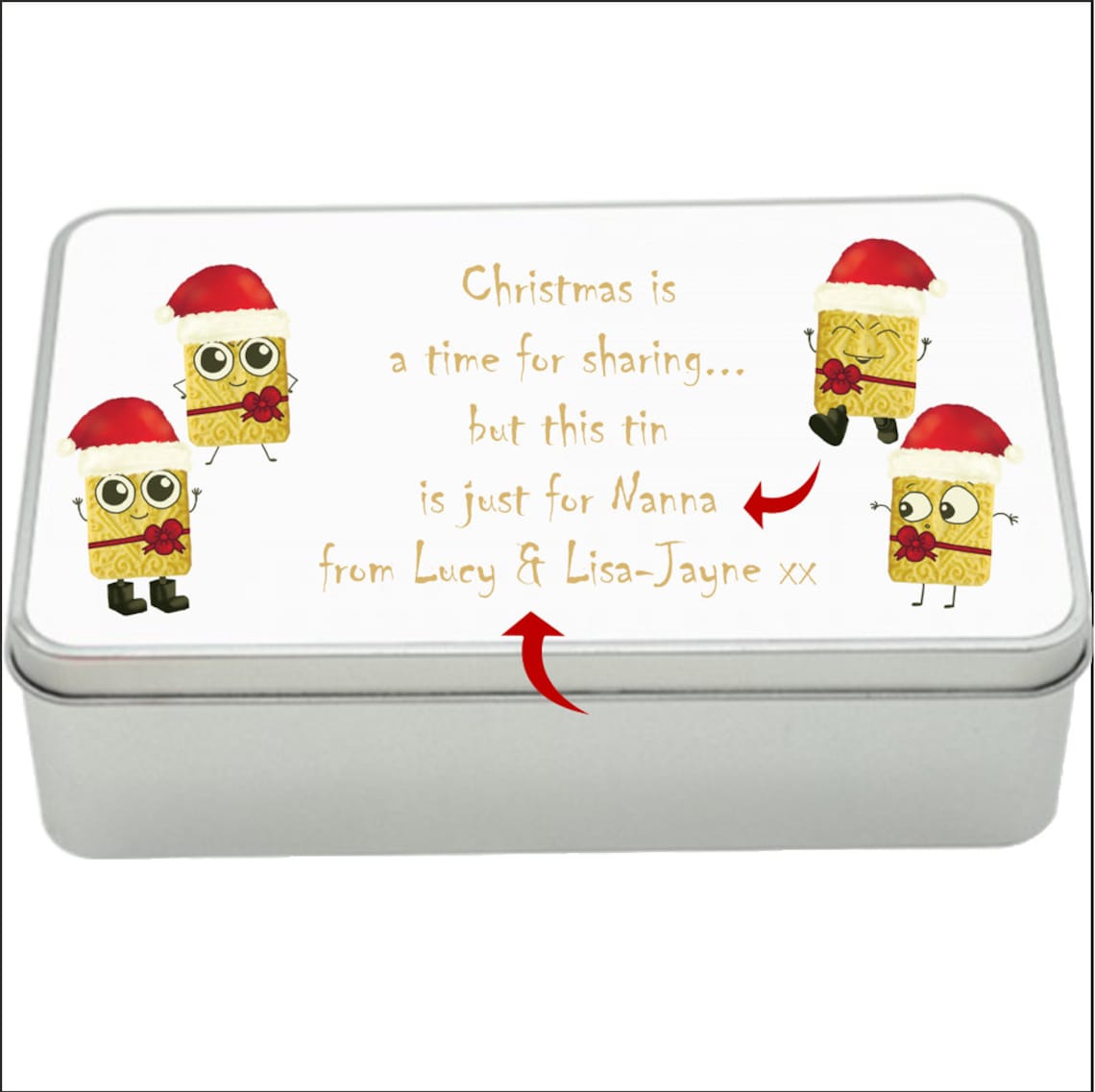 Custard Cream treat tin gift idea, personalised storage tin Christmas biscuits