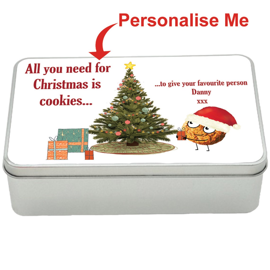 Christmas Ginger Nut treat tin gift idea, personalised storage tin biscuits