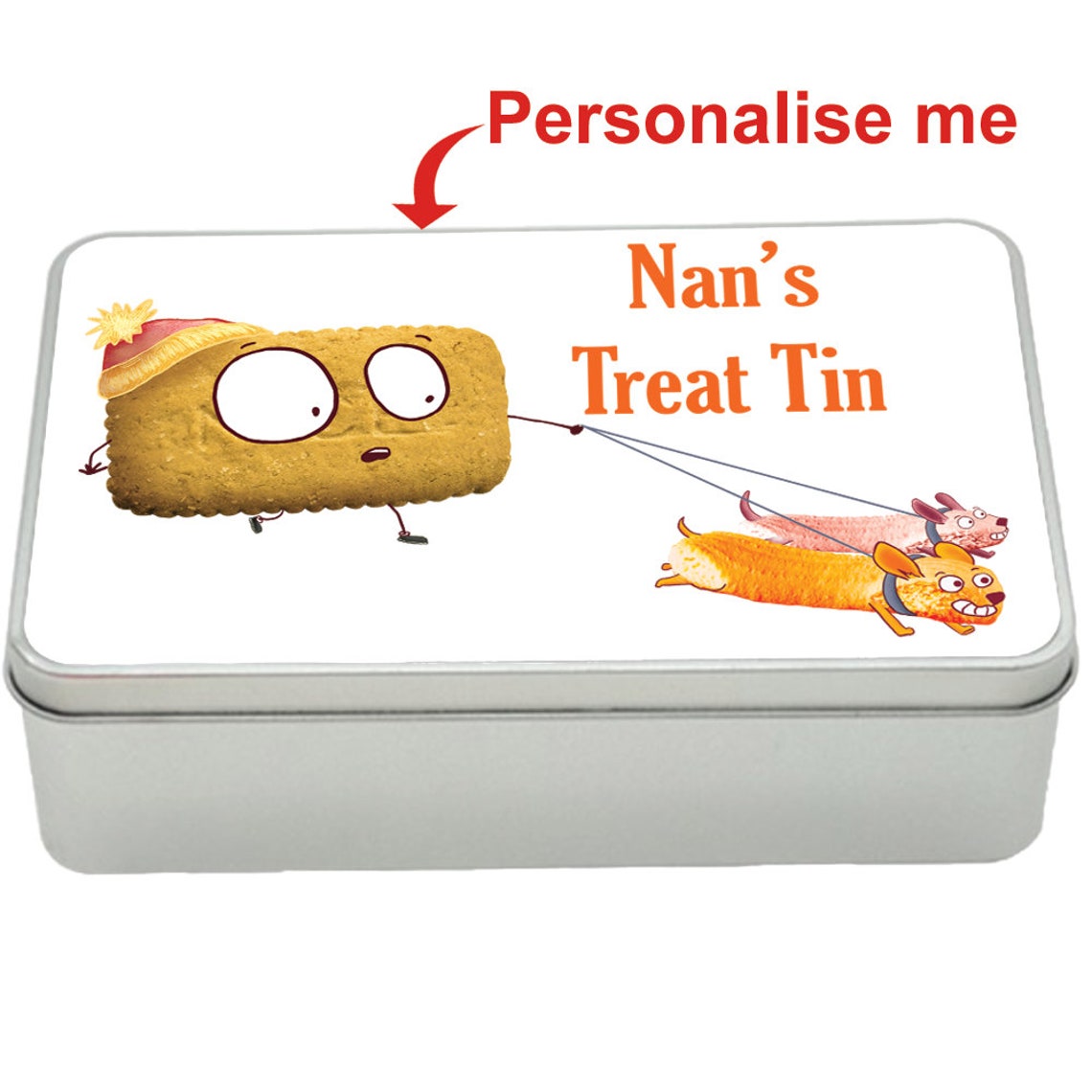 Nice Biscuit Dog Walk treat tin gift idea, personalised storage tin biscuits