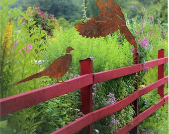 Pheasant Fence Topper, Steel Post Topper, Rustic Pheasant Gift, Metal Garden Art, Garden Gift For Bird Lover, Steel Pheasant Ornament