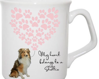 Mug chien de berger Shetland, tasse coeur empreinte de patte, cadeau mug pour propriétaire de chien de berger Shetland, cadeau propriétaire de chien, cadeau mug pour amoureux des chiens,