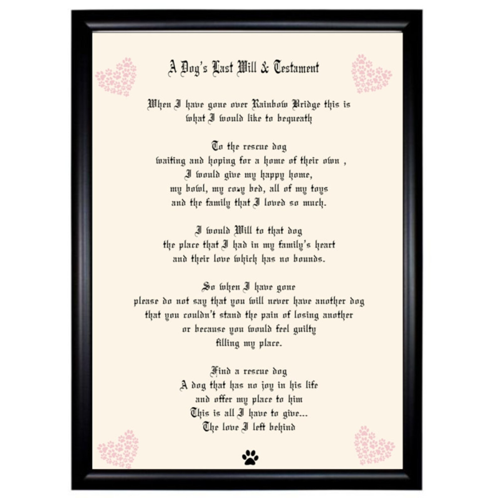A Dog's Last Will And Testament Poem A Dog's Last Will and Testament Framed Print - Etsy