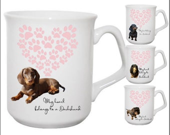 Mug teckel, Mug coeur empreinte de patte, Mug cadeau pour propriétaire de teckel, cadeau pour propriétaire de chien, Mug cadeau pour amoureux des chiens,