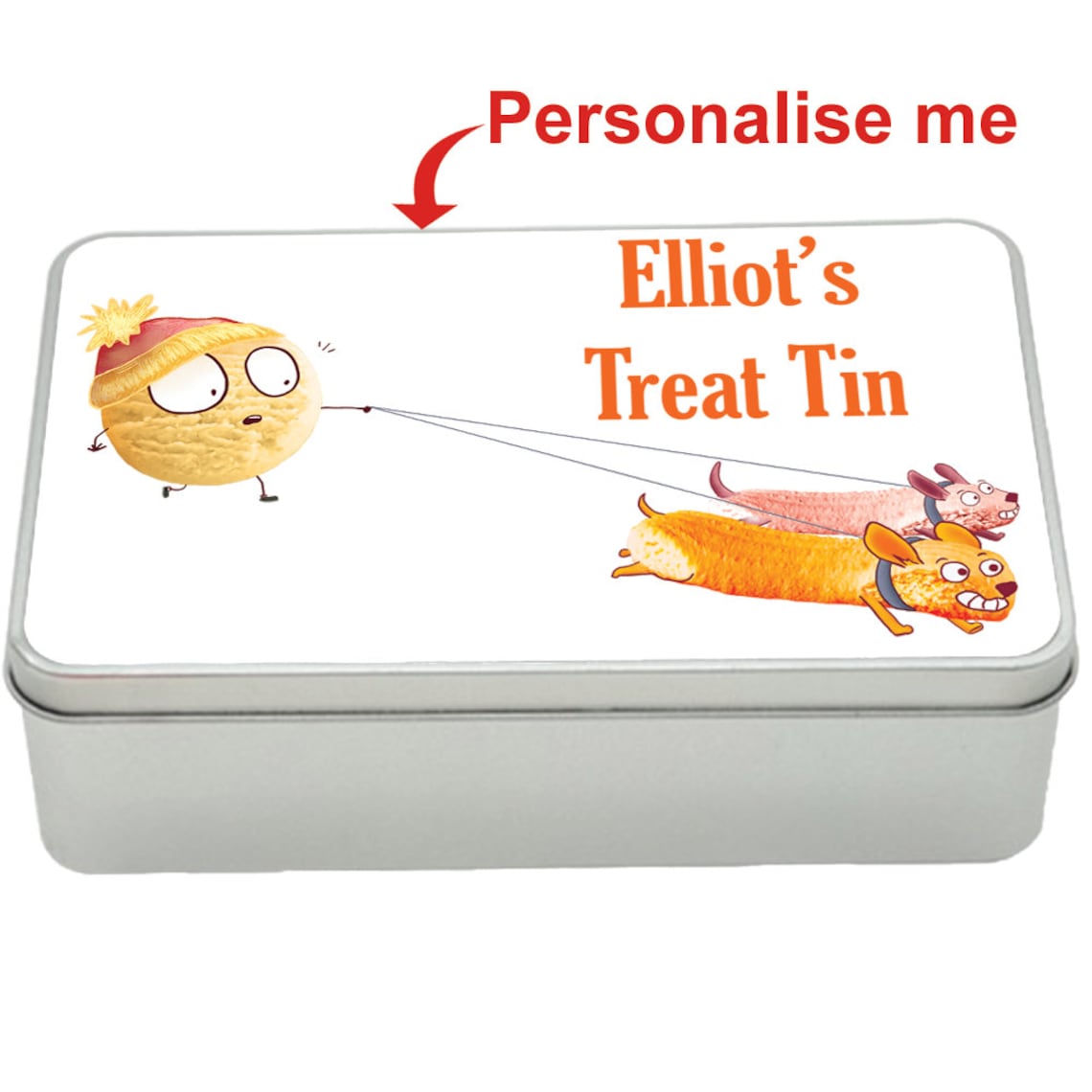 Shortbread Dog Walk treat tin gift idea, personalised storage tin biscuits