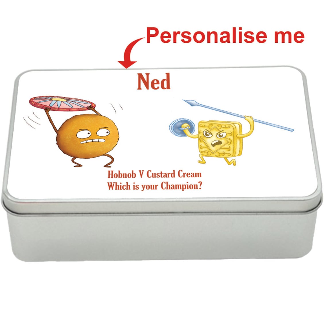 Hobnob v Custard Cream treat tin gift idea, personalised storage tin biscuits