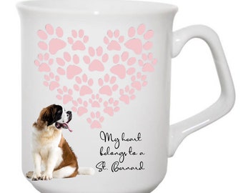 Mug Saint-Bernard, Mug coeur empreinte de patte, Mug cadeau pour propriétaire de Saint-Bernard, Cadeau pour propriétaire de chien, Mug cadeau pour amoureux des chiens