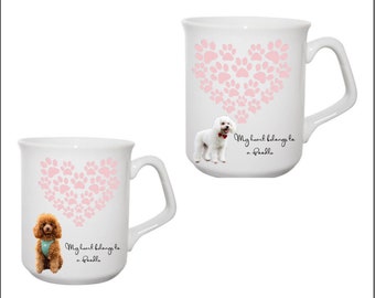 Mug caniche, mug coeur empreinte de patte, mug cadeau pour propriétaire de caniche, cadeau pour propriétaire de chien, mug cadeau pour amoureux des chiens,