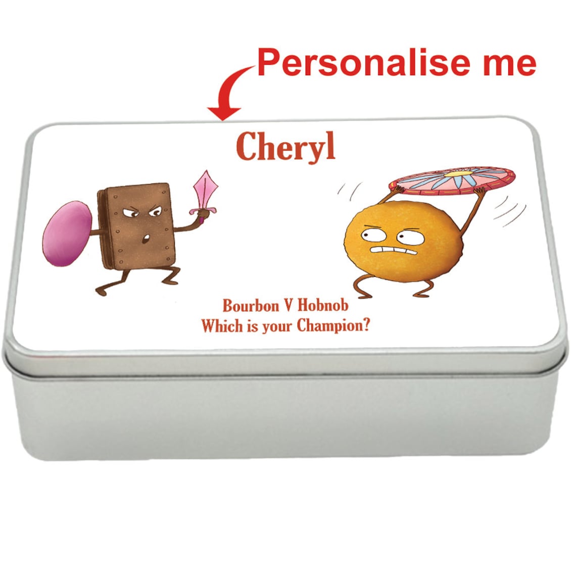 Bourbon v Hobnob treat tin gift idea, personalised storage tin biscuits