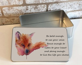 Fox tin Inspirational words tin Storage fox tin Anniversary tin