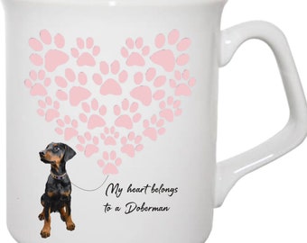 Mug Doberman, Mug coeur empreinte de patte, Mug cadeau pour propriétaire de doberman, cadeau pour propriétaire de chien, Mug cadeau pour amoureux des chiens,