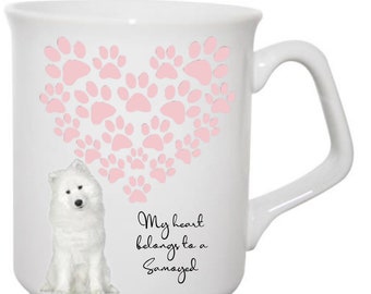 Mug Samoyède, Mug coeur empreinte de patte, Mug cadeau pour propriétaire de Samoyède, Cadeau pour propriétaire de chien, Mug cadeau pour amoureux des chiens,