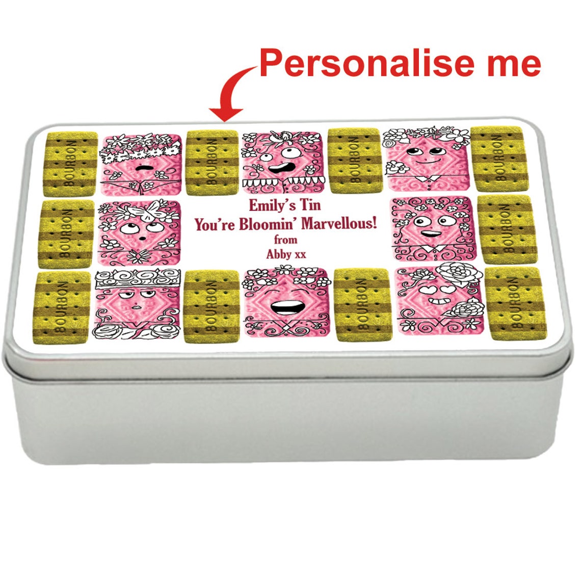 Flower Biscuits treat tin gift idea, personalised storage tin biscuits