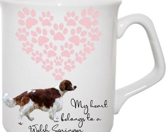 Mug Welsh Springer Spaniel, Mug coeur empreinte de patte, Mug cadeau pour propriétaire de Welsh Springer Spaniel, Cadeau pour propriétaire de chien, Mug cadeau pour amoureux des chiens,