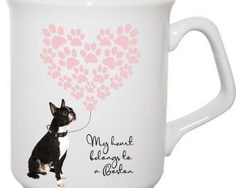 Mug Boston Terrier, Mug coeur empreinte de patte, Mug cadeau pour propriétaire de Boston Terrier, Cadeau pour propriétaire de chien, Mug cadeau pour amoureux des chiens,