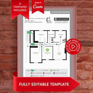 Modelo de diagrama de evacuação para anfitriões do Airbnb | Plano de segurança de emergência personalizável | Modelo editável do Canva