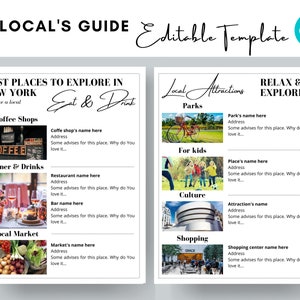 Modello guida locale Airbnb Real Estate / volantino guida della città / modello attrazioni locali / modello Canva da 2 pagine