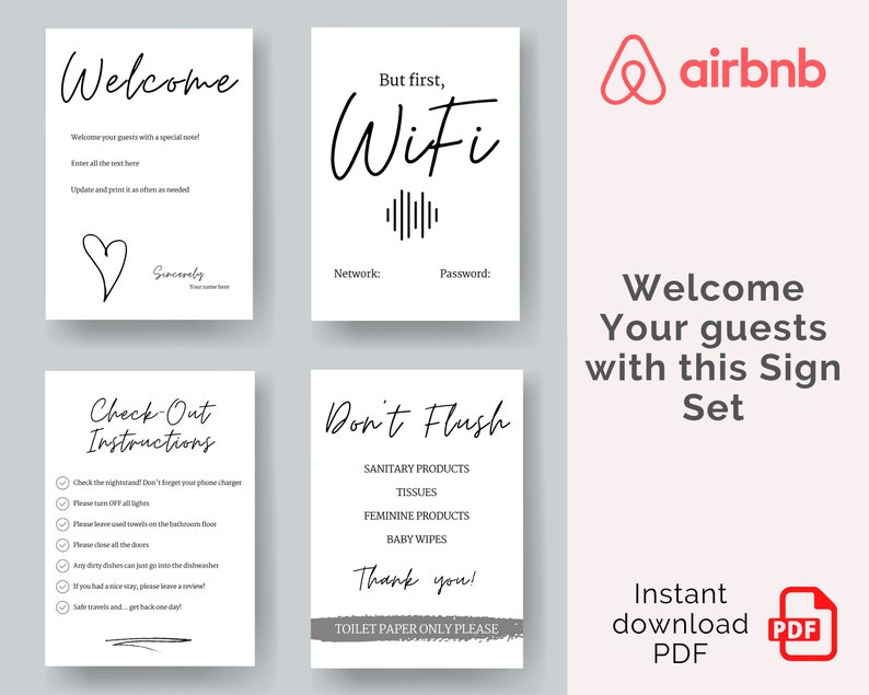 AirBnB Sign Set Editable PDF Vacation rental Etsy