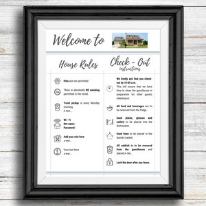 AirBnB 1 Page Welcome Sign  | Check-Out Instructions| House Rules| Airbnb Canva Template|