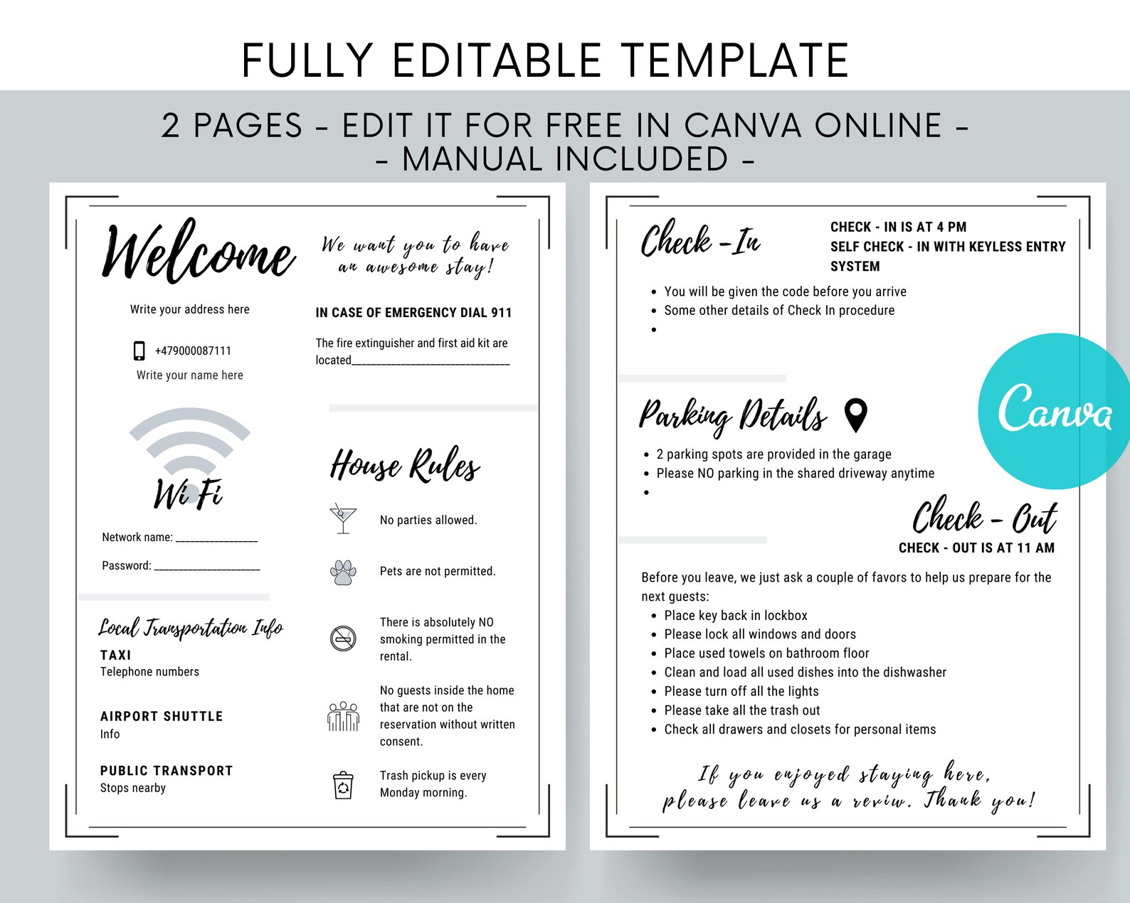 Airbnb 2 Pages Welcome Guide Welcome Airbnb Template - Etsy
