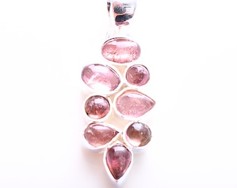 Pink Tourmaline Multi Stone Pendant | Handcrafted  - Perfect for Engagement, Anniversary, Boho And Hippie | minimalist collection | A++