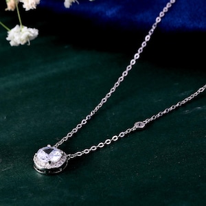 Sterling Silver Halo CZ Pendant Necklace | Dainty Sparkling Necklace | Minimalist Elegant Jewelry | Everyday Wear | Gift for Her, 925 Silver