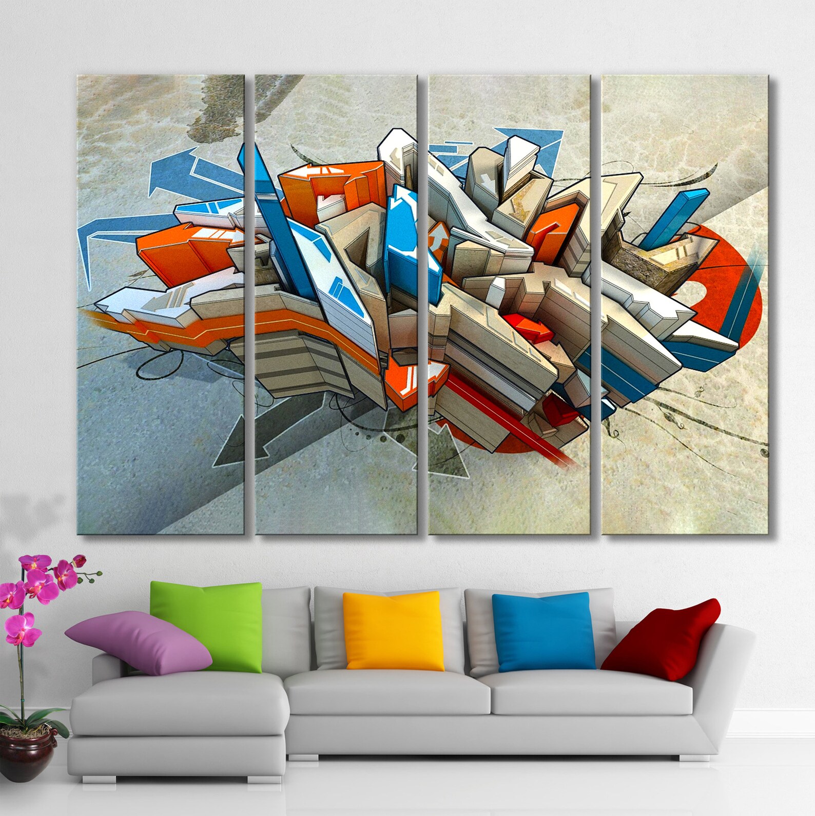 Extra large graffiti wall art print 3 piece canvas colorful Etsy
