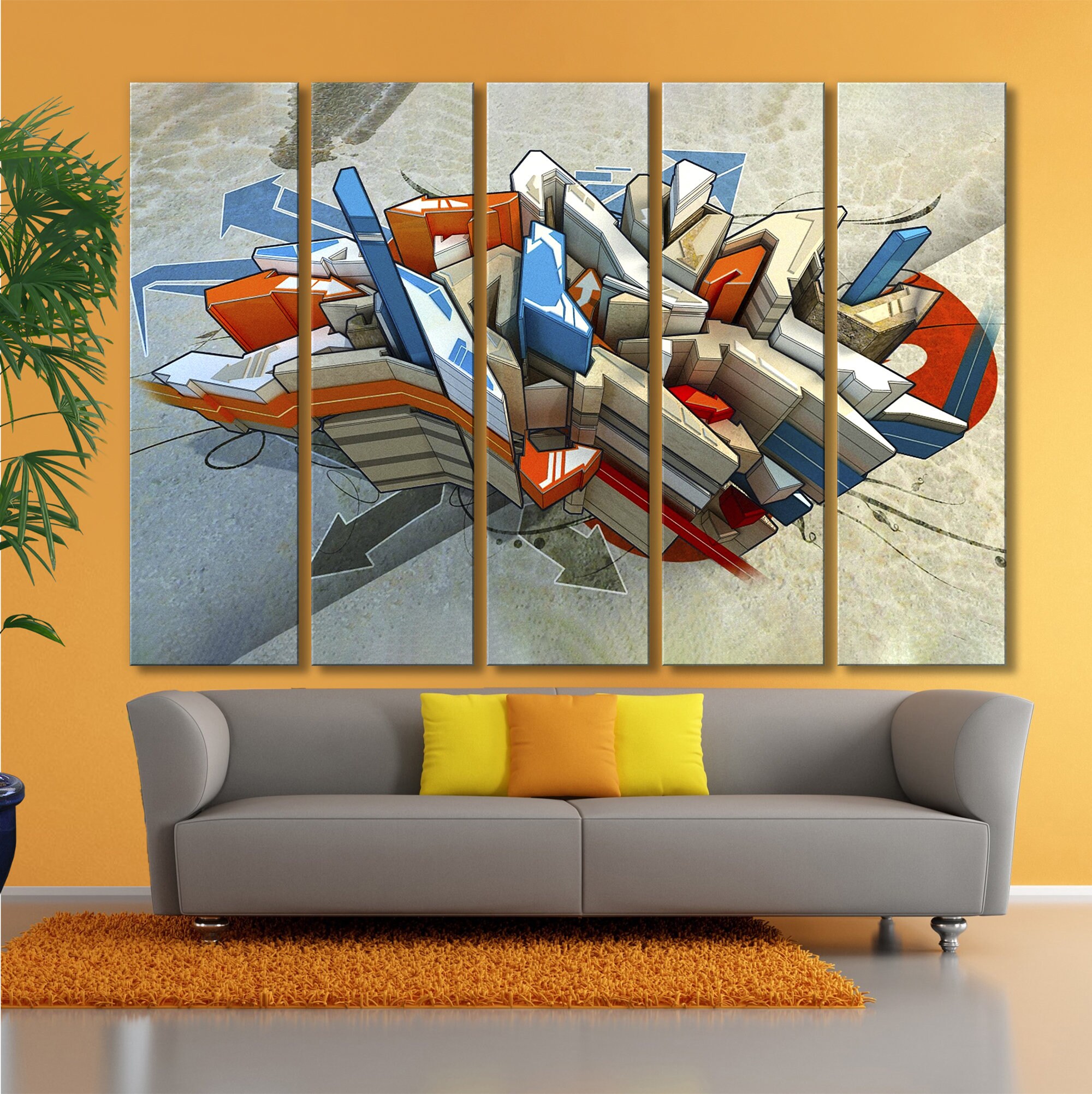 Extra large graffiti wall art print 3 piece canvas colorful Etsy