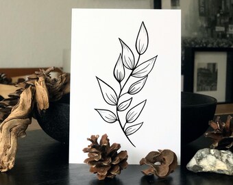 Illustration Art botanique Carte postale Art Minimaliste Impression Art Moderne Cadeau DIN A6 Monochrome Art Décoration Cadeau pour amis